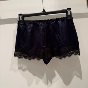 La Perla Midnight Blue Satin Panties with Black Lace